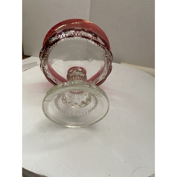 VTG Indiana Glass Kings Crown Thumbprint Ruby Flash Footed Compote Candy Dish - Picture 11 of 15